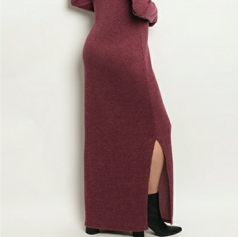 Off Shoulder Long Sleeve Berry Sweater Dress - Picture 3 of 8